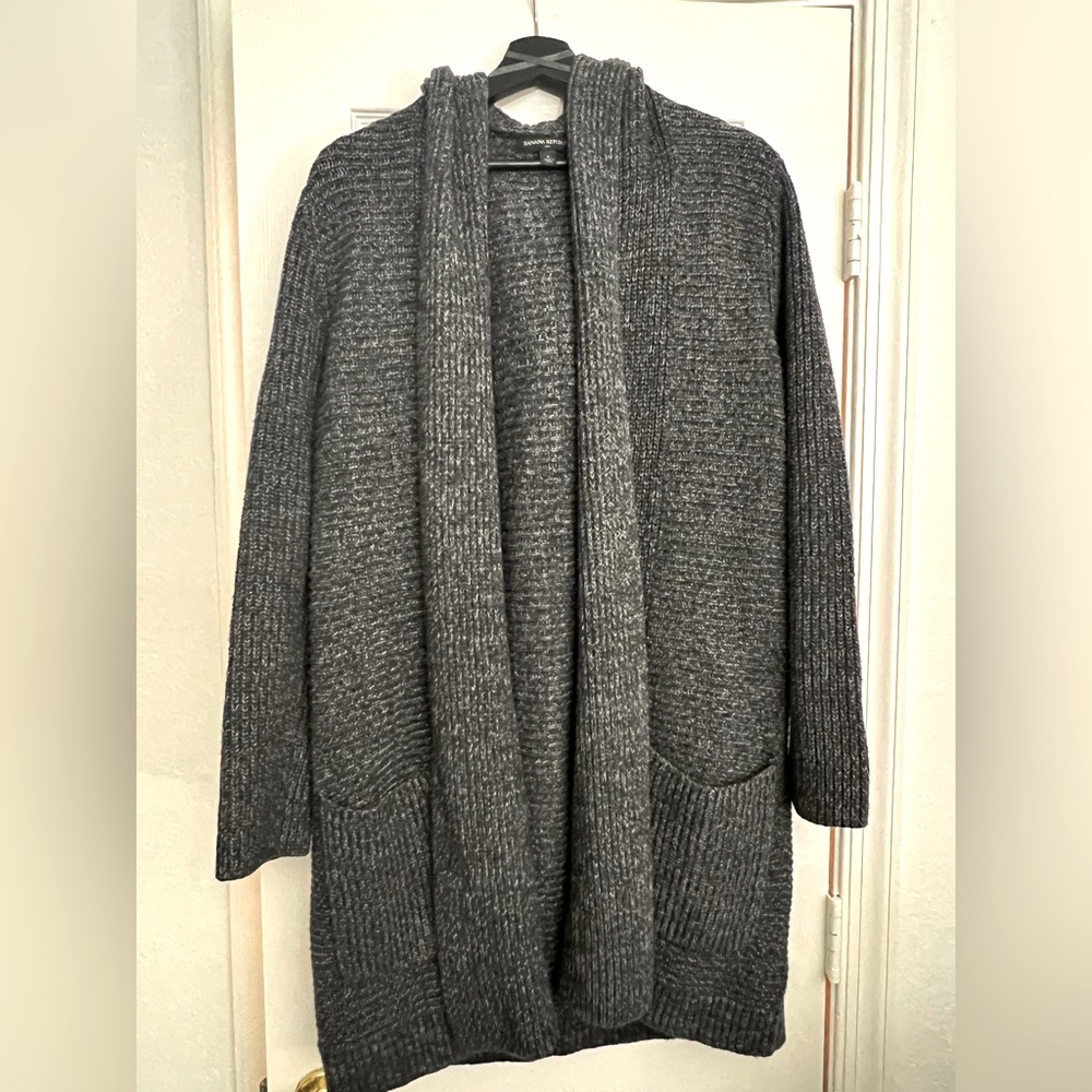Y2k banana republic gray long cardigan with hood